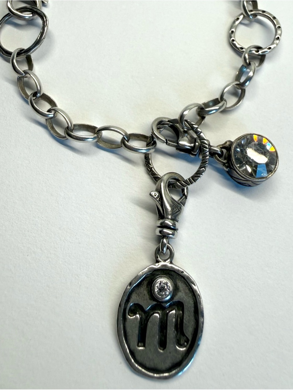 Silpada Letter M Charm Pendant Sterling Silver CZ Initial Lobster Clasp